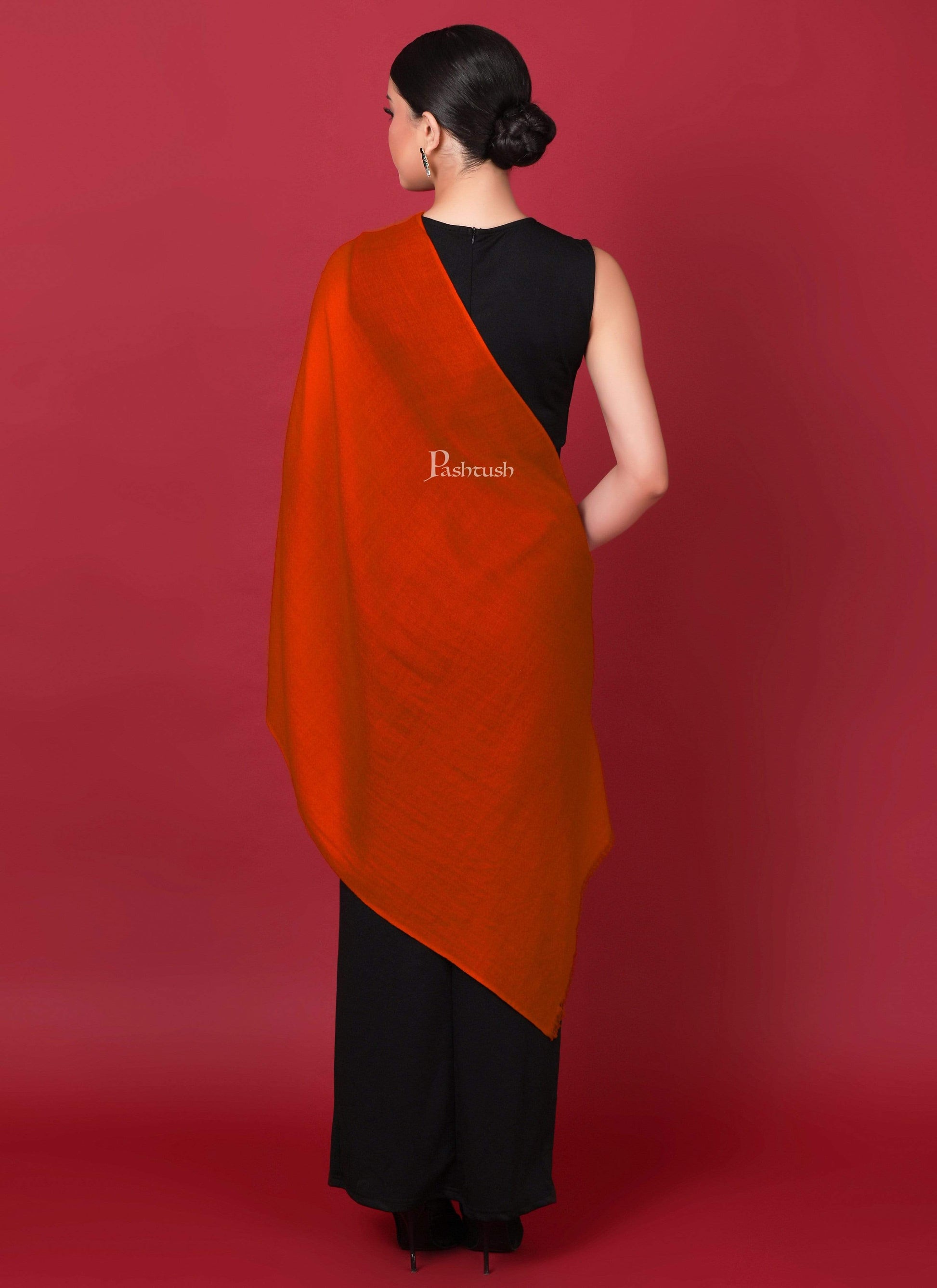 Pashtush India 70x200 Pashtush Womens Cashmere Pashmina Scarf, Diamond Weave, Orange