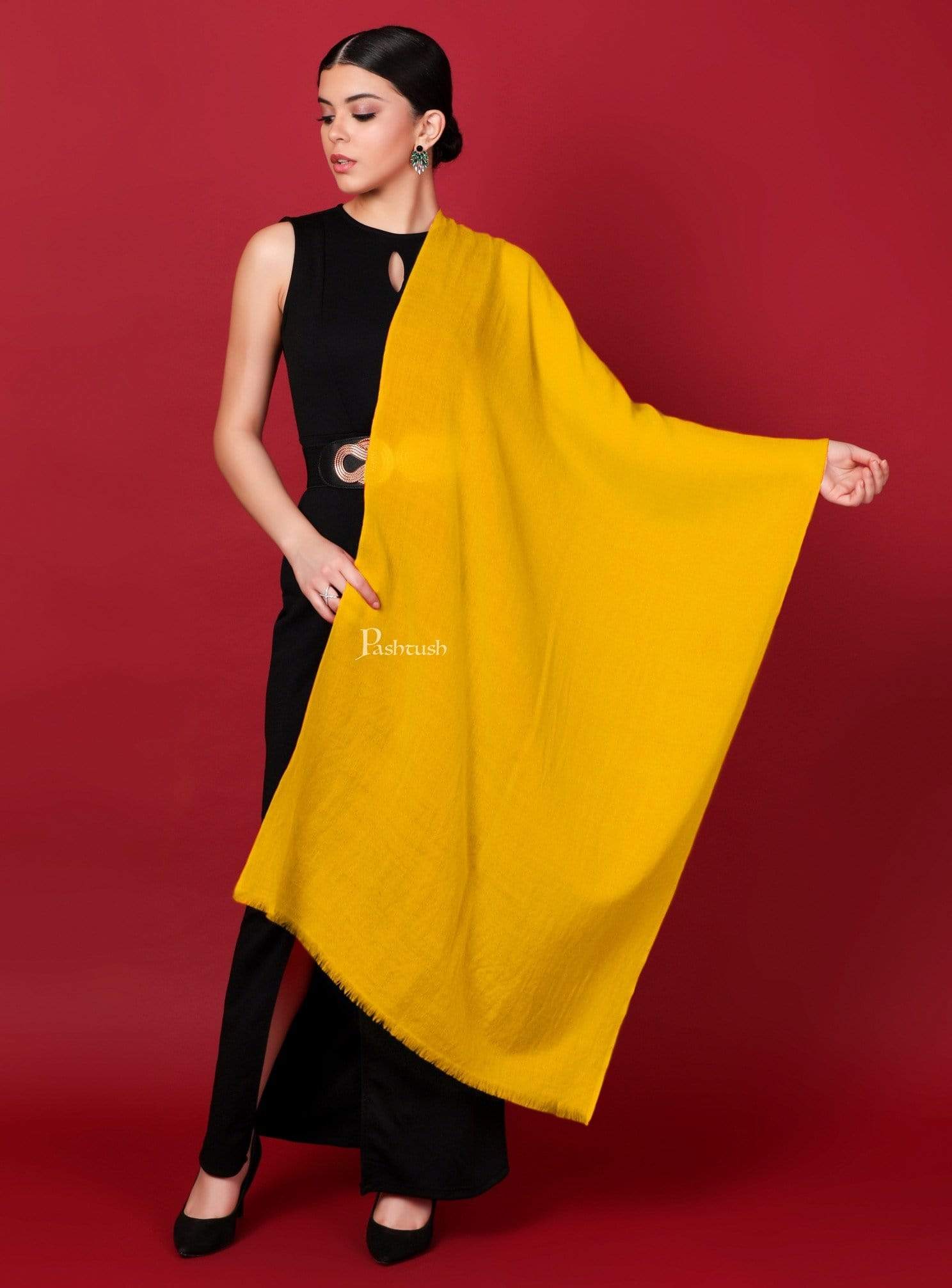 Pashtush India 70x200 Pashtush Womens Cashmere Pashmina Scarf, Diamond Weave, Sunray