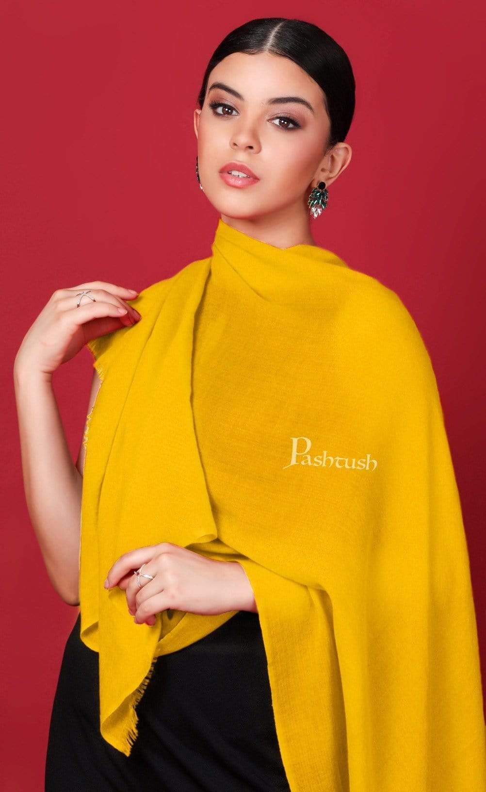 Pashtush India 70x200 Pashtush Womens Cashmere Pashmina Scarf, Diamond Weave, Sunray