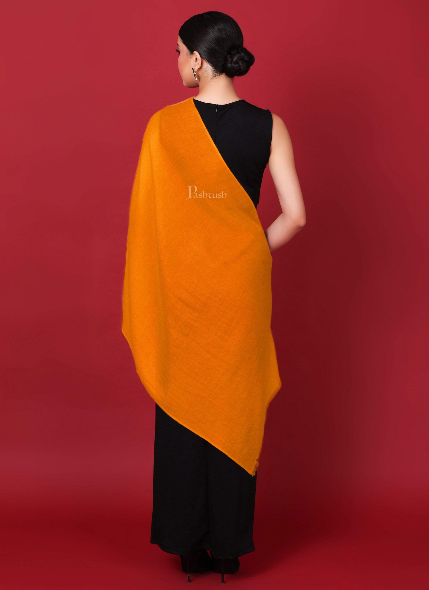 Pashtush India 70x200 Pashtush Womens Cashmere Pashmina Scarf, Diamond Weave, Vibrant Orange