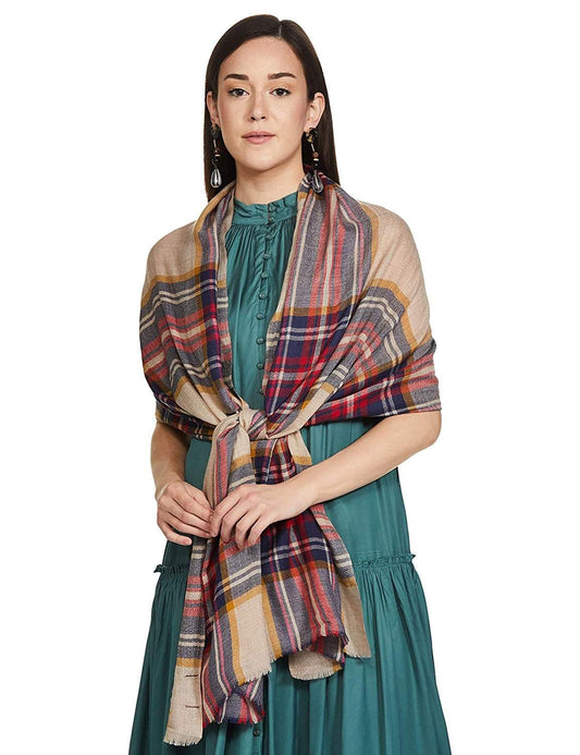 Pashtush India 70x200 PASHTUSH WOMENS CASHMERE WOOL CHECKERED SCARF