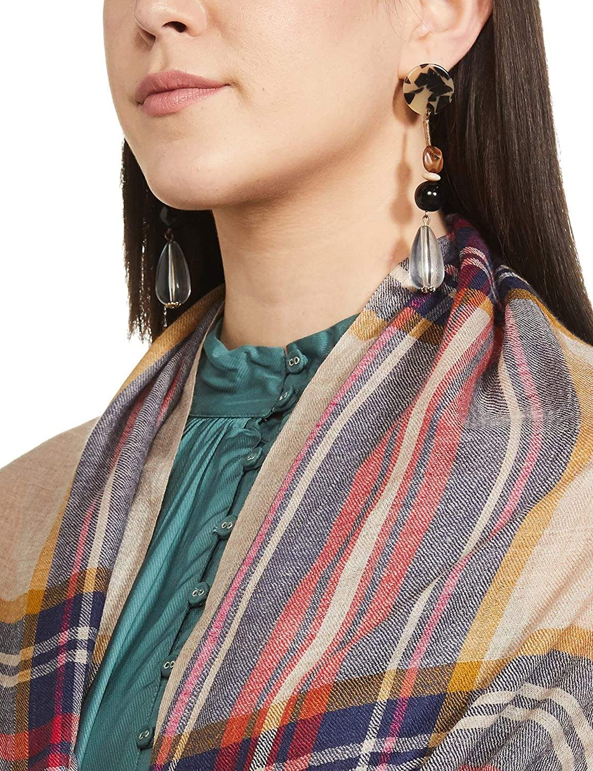 Pashtush India 70x200 PASHTUSH WOMENS CASHMERE WOOL CHECKERED SCARF