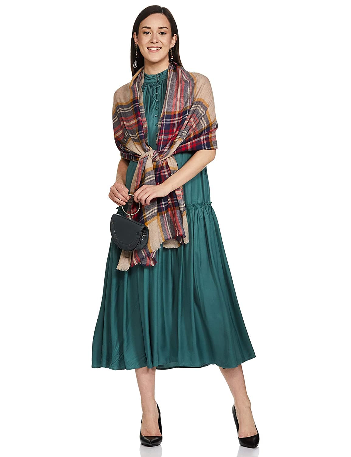 Pashtush India 70x200 PASHTUSH WOMENS CASHMERE WOOL CHECKERED SCARF