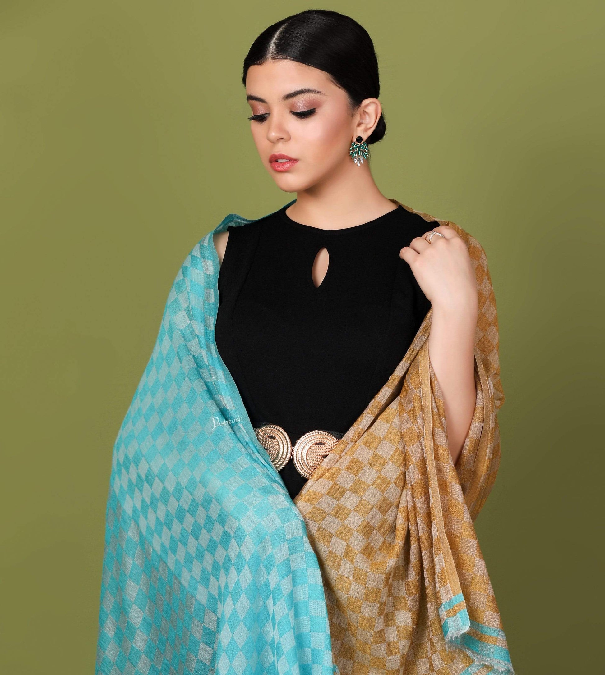 Pashtush Store Stole Pashtush Womens Cashmere Wool Scarf, Reversible Twin Coloured Scarf, Pacific Hues