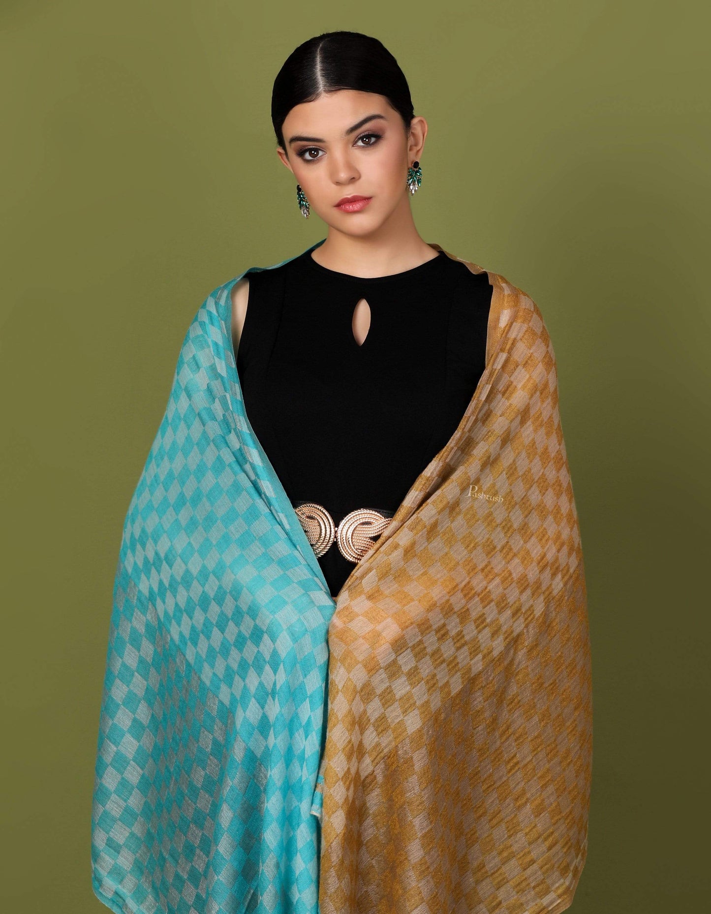Pashtush Store Stole Pashtush Womens Cashmere Wool Scarf, Reversible Twin Coloured Scarf, Pacific Hues
