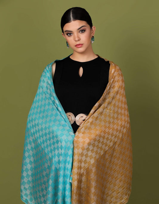 Pashtush Store Stole Pashtush Womens Cashmere Wool Scarf, Reversible Twin Coloured Scarf, Pacific Hues
