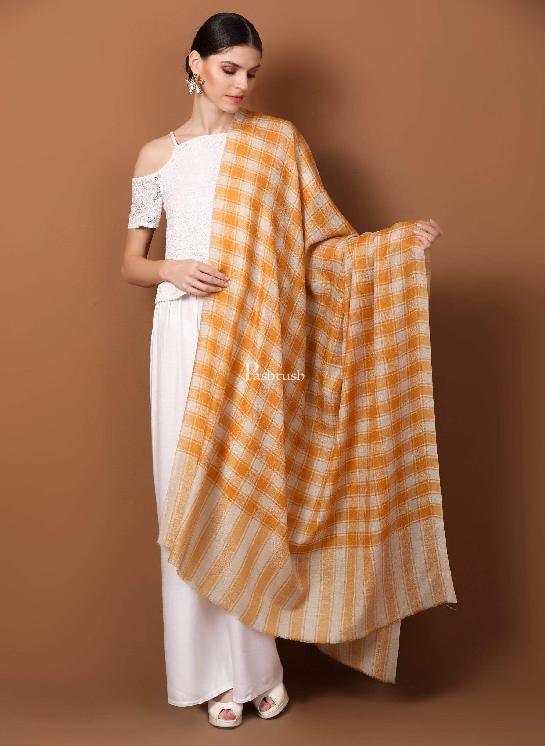 Pashtush Store Shawl Pashtush Womens Check Shawl, Ultra Soft and Warm, Fine Wool