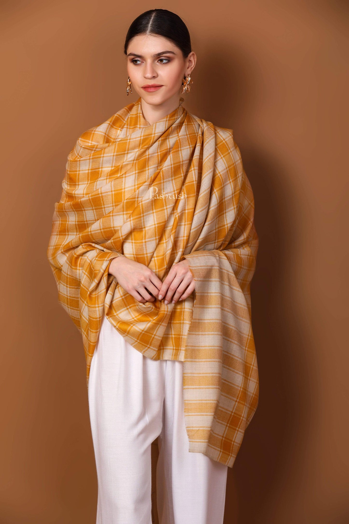 Pashtush India 100x200 Pashtush Womens Check Shawl, Ultra Soft and Warm, Fine Wool