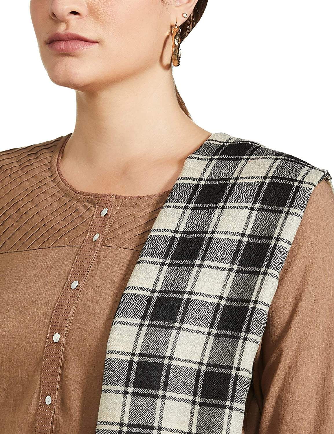 Pashtush India 100x200 Pashtush Womens Check Shawl, Ultra Soft and Warm, Fine Wool, Beige and Black