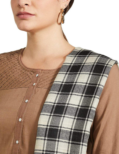 Pashtush India 100x200 Pashtush Womens Check Shawl, Ultra Soft and Warm, Fine Wool, Beige and Black