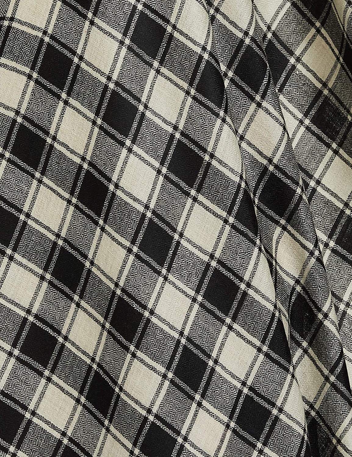 Pashtush India 100x200 Pashtush Womens Check Shawl, Ultra Soft and Warm, Fine Wool, Beige and Black