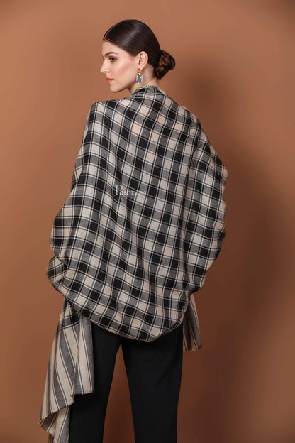 Pashtush India 100x200 Pashtush Womens Check Shawl, Ultra Soft and Warm, Fine Wool, Beige and Black