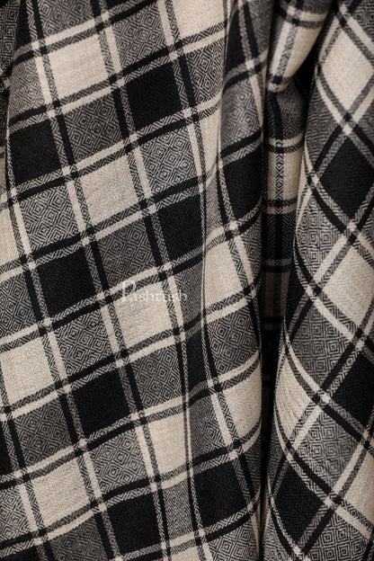 Pashtush India 100x200 Pashtush Womens Check Shawl, Ultra Soft and Warm, Fine Wool, Beige and Black