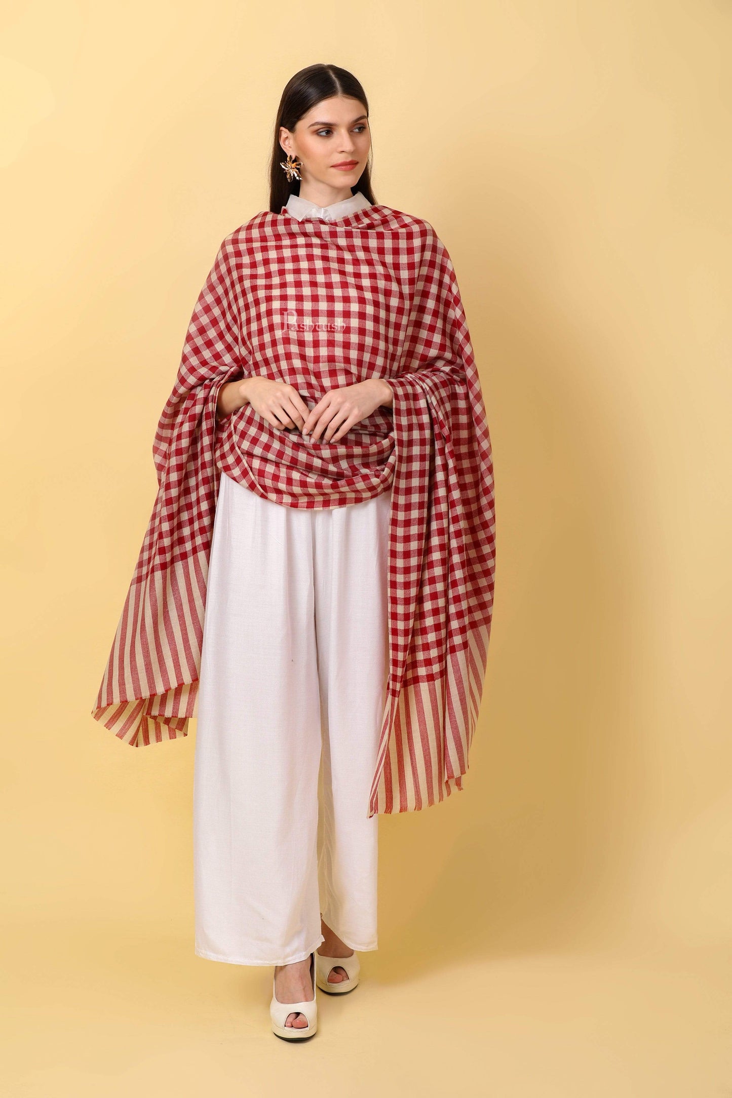 Pashtush India 100x200 Pashtush Womens Check Shawl, Ultra soft Wool, Full Size
