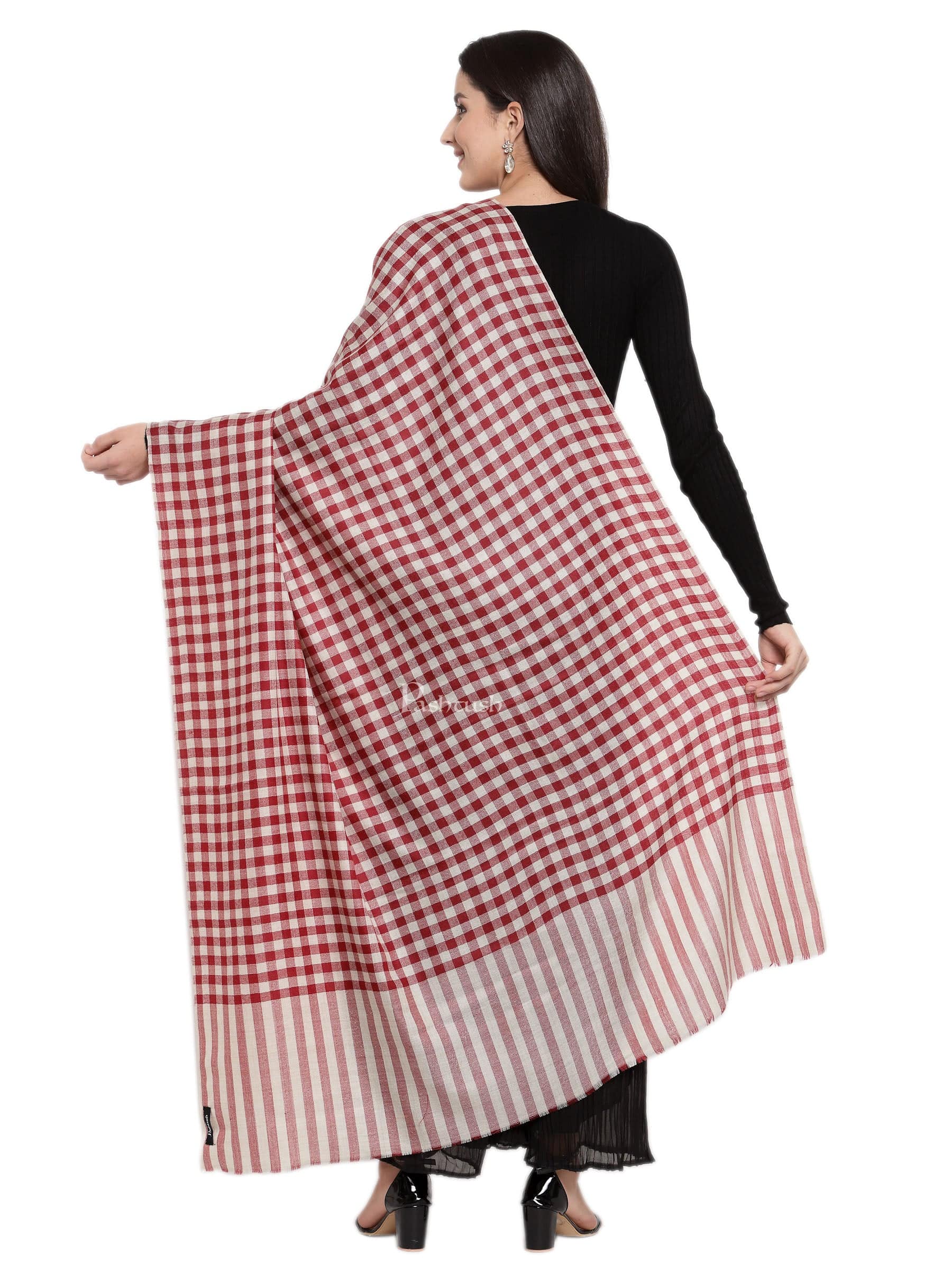 Pashtush India Womens Shawls Pashtush Womens Check Shawl, Ultra Soft Wool, Full Size