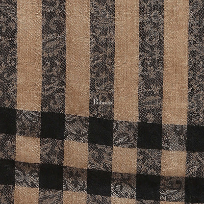 Pashtush India Womens Stoles and Scarves Scarf Pashtush Womens Check Striped Pattern, Self Weave Stole, Fine Wool, Black