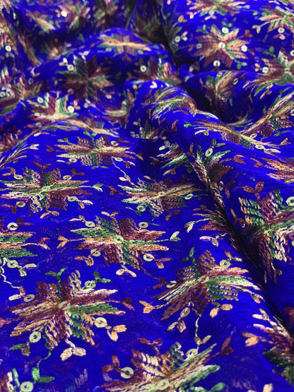 Pashtush Womens Chiffon Phulkari Dupatta, Blue