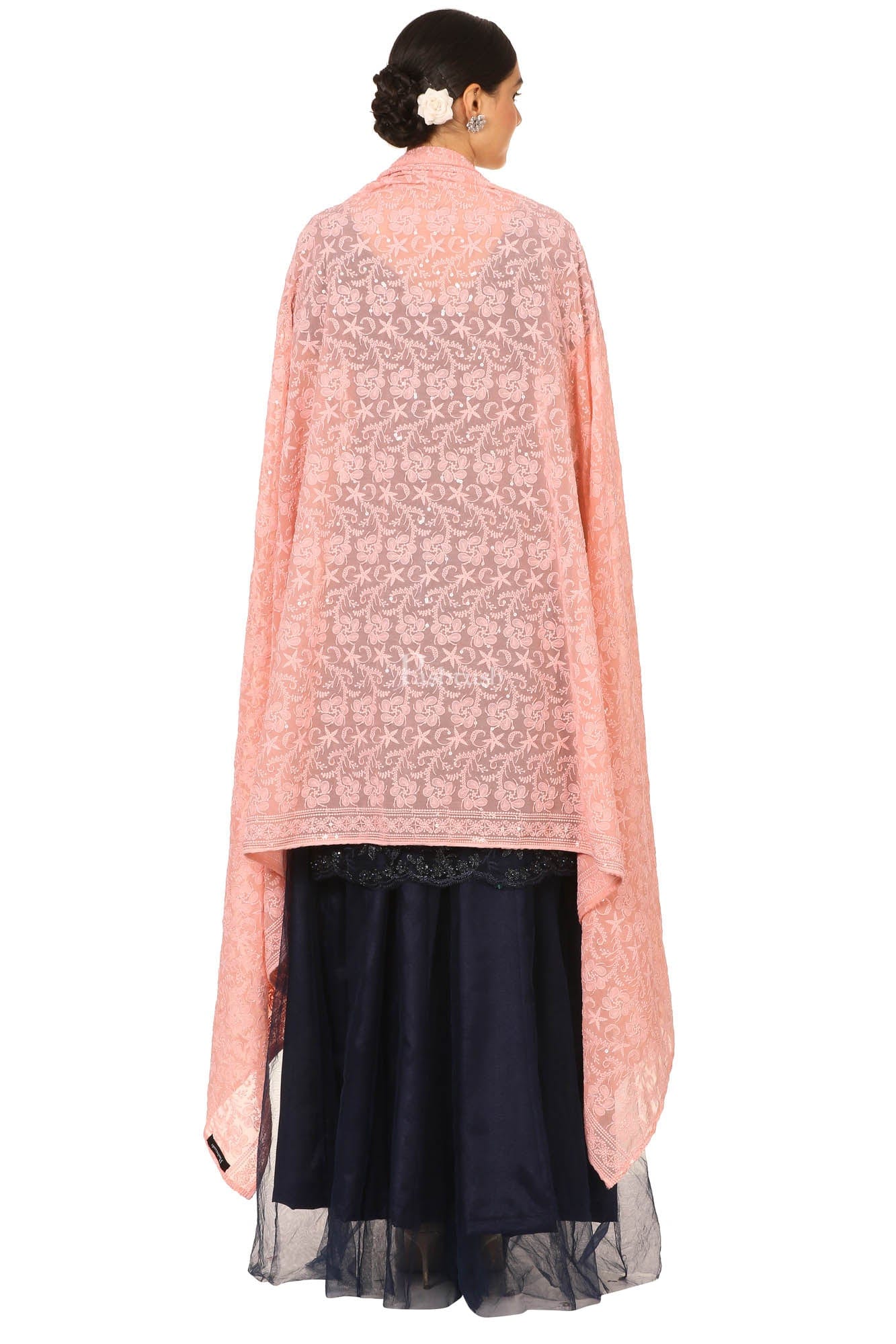 Pashtush India Womens Dupatta Pashtush Womens Chiffon Dupatta With Embrodiery, Nude Peach
