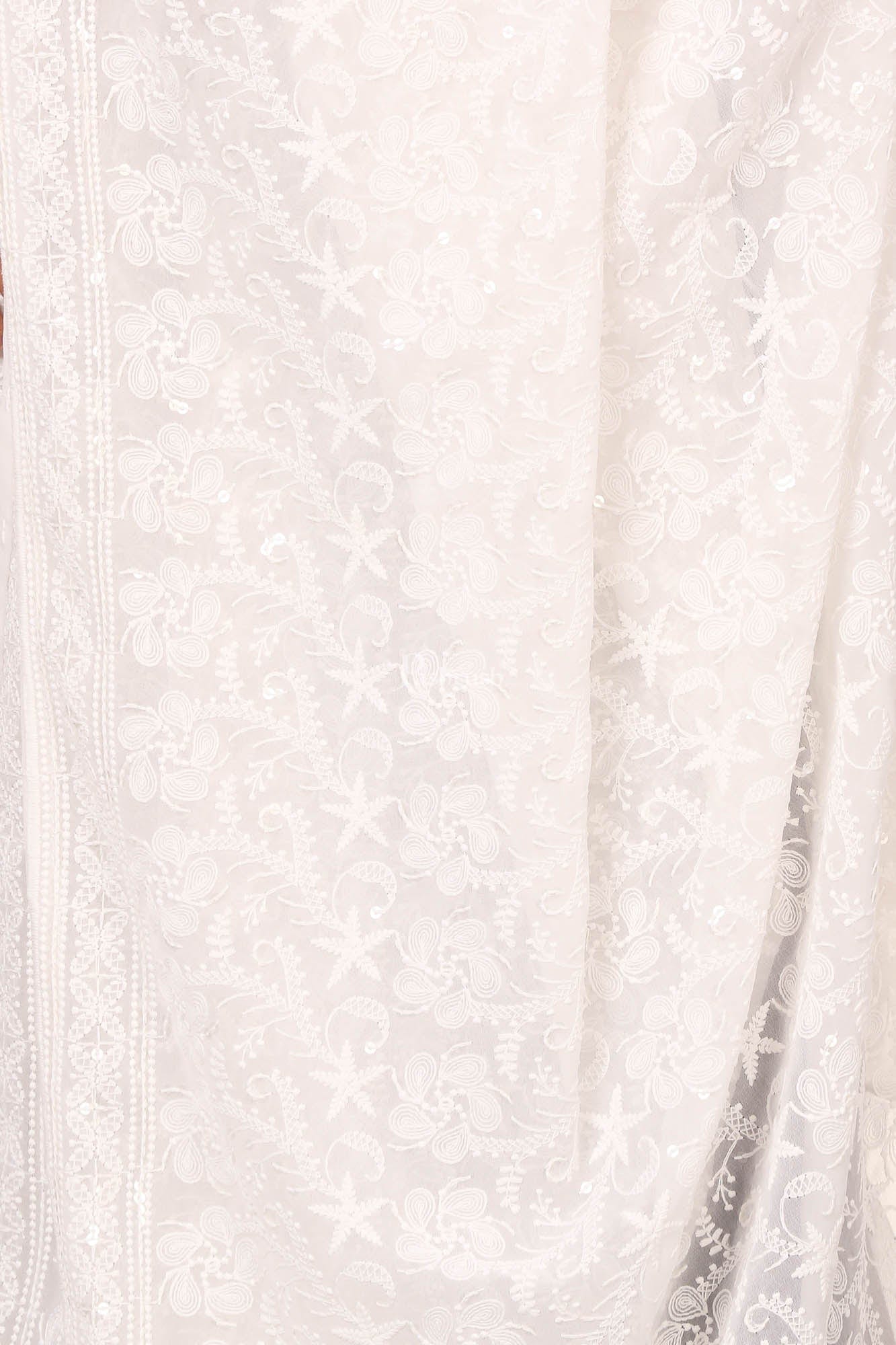 Pashtush India Womens Dupatta Pashtush Womens Chiffon Dupatta With Embrodiery - White