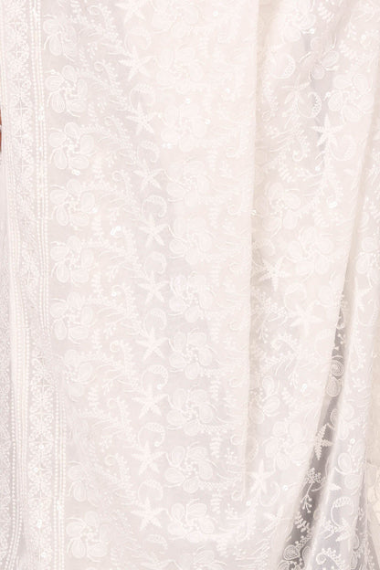 Pashtush India Womens Dupatta Pashtush Womens Chiffon Dupatta With Embrodiery - White