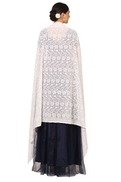 Pashtush India Womens Dupatta Pashtush Womens Chiffon Dupatta With Embrodiery - White