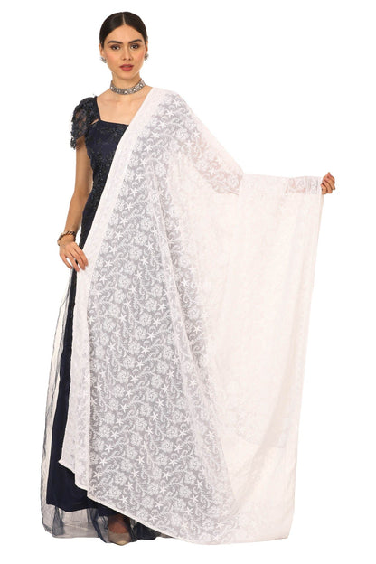Pashtush India Womens Dupatta Pashtush Womens Chiffon Dupatta With Embrodiery - White