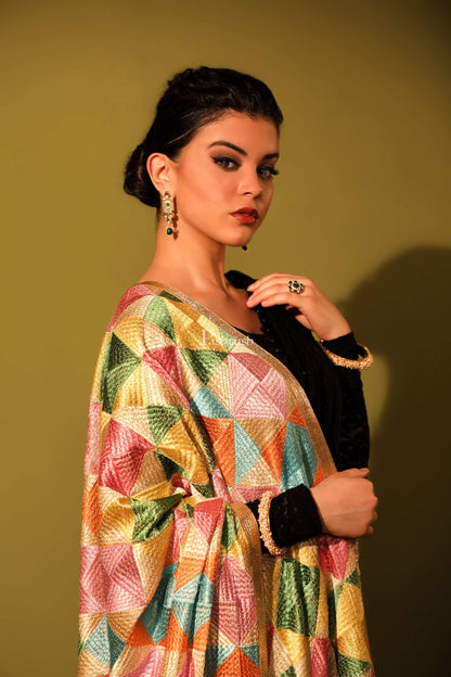 Pashtush Shawl Store Dupatta Pashtush Womens Chiffon Dupatta with Multicoloured Embroidery, Phulkari