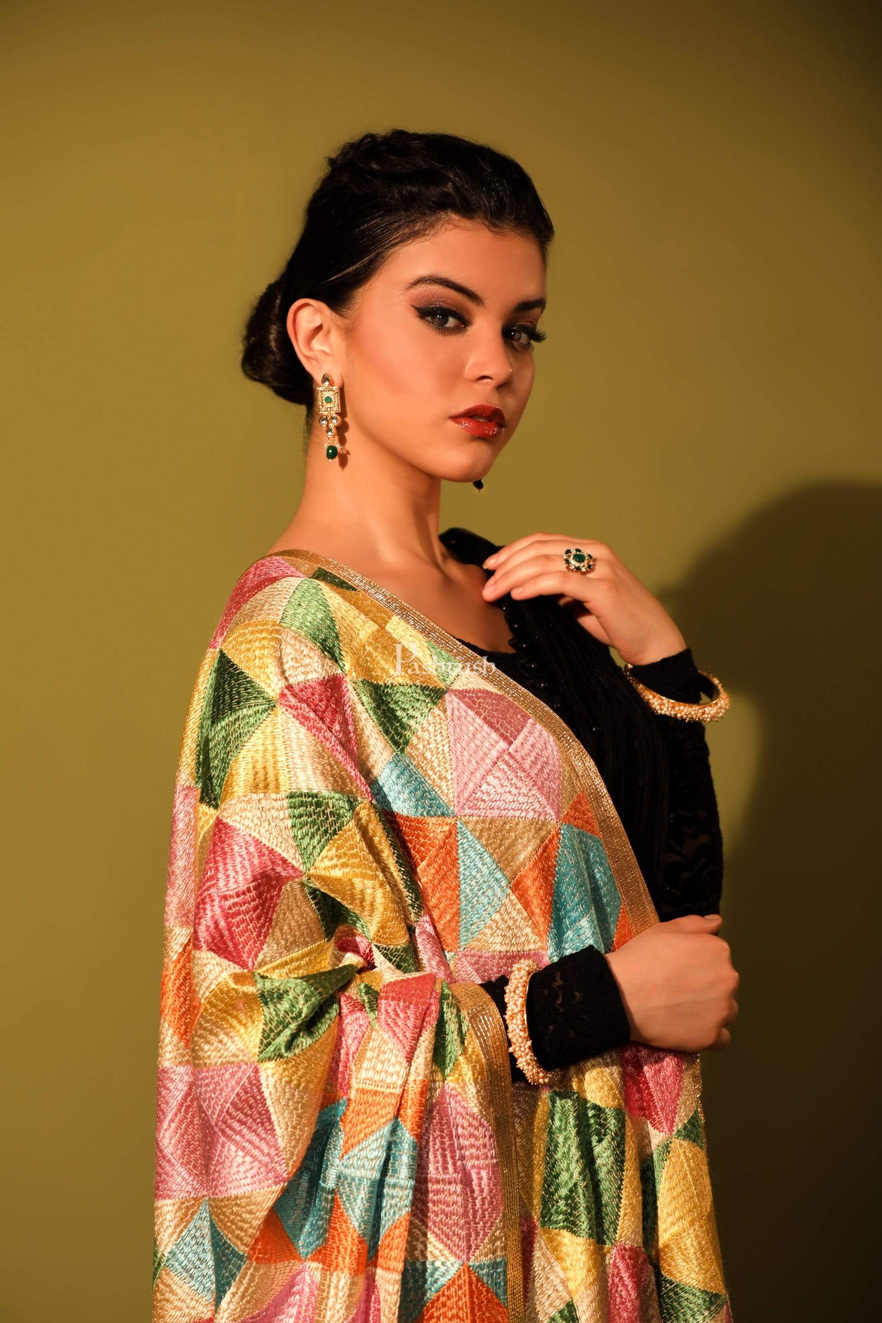 Pashtush Shawl Store Dupatta Pashtush Womens Chiffon Dupatta with Multicoloured Embroidery, Phulkari