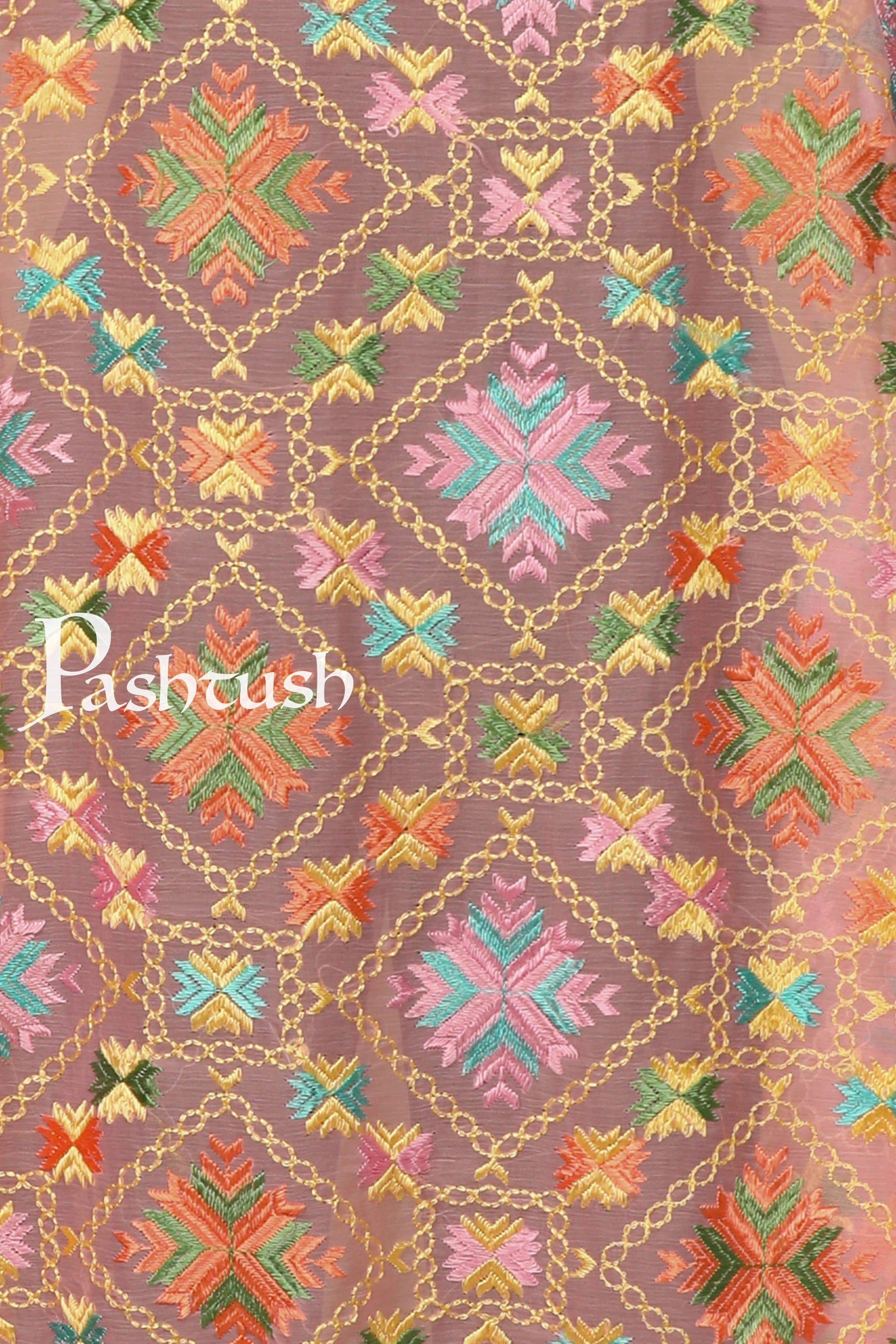 Pashtush Shawl Store Dupatta Pashtush Womens Chiffon Dupatta with Multicoloured Embroidery, Phulkari