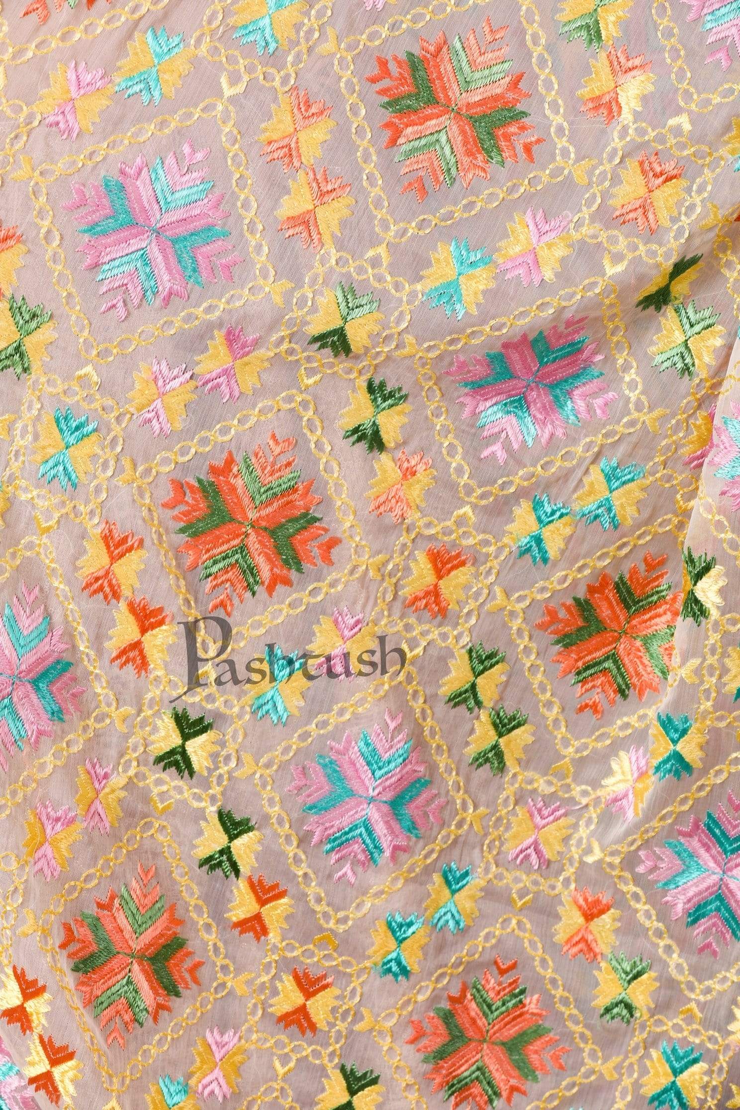 Pashtush Shawl Store Dupatta Pashtush Womens Chiffon Dupatta with Multicoloured Embroidery, Phulkari