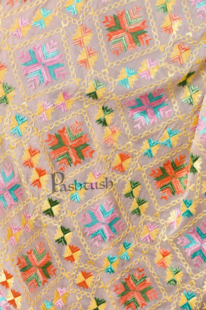Pashtush Shawl Store Dupatta Pashtush Womens Chiffon Dupatta with Multicoloured Embroidery, Phulkari