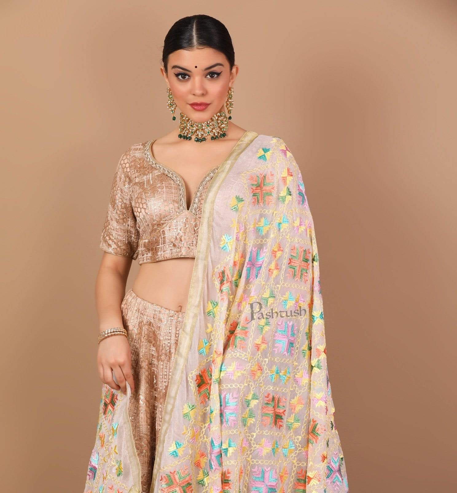 Pashtush Shawl Store Dupatta Pashtush Womens Chiffon Dupatta with Multicoloured Embroidery, Phulkari