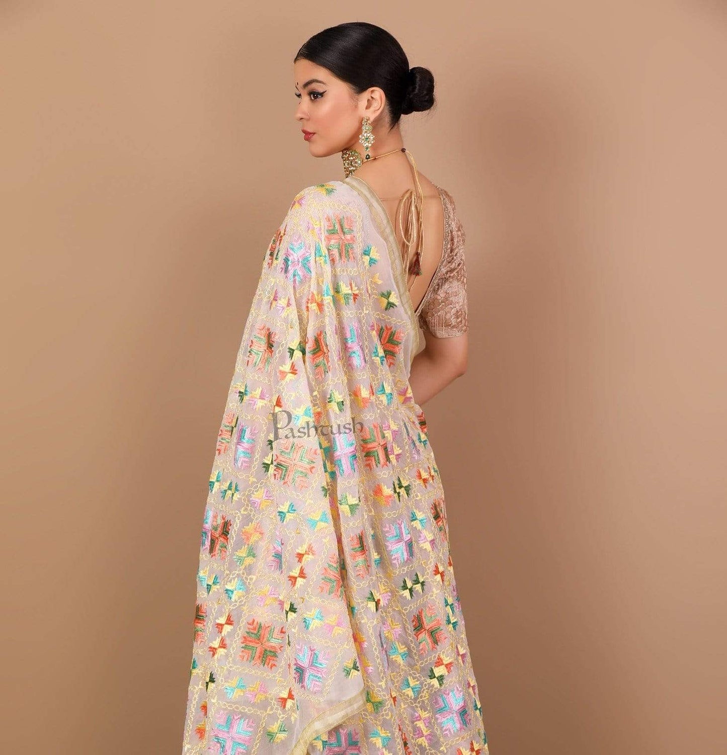 Pashtush Shawl Store Dupatta Pashtush Womens Chiffon Dupatta with Multicoloured Embroidery, Phulkari