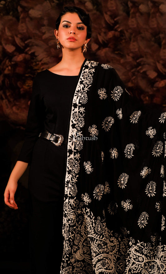 Pashtush India 114x228 Pashtush Womens Chiffon Dupatta with Multicoloured Embroidery, Phulkari