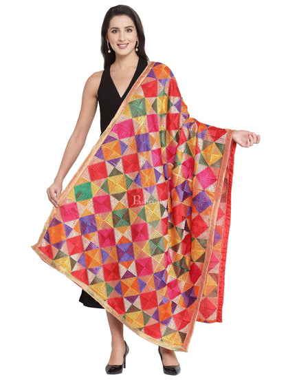 Pashtush India Womens Dupatta Pashtush Womens Chiffon Dupatta With Multicoloured Embroidery, Phulkari
