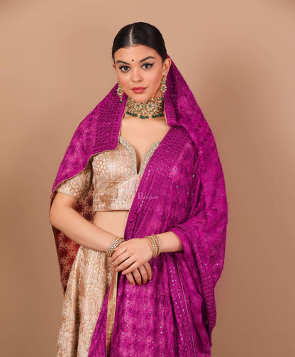 Pashtush India 114x228 Pashtush Womens Chiffon Phulkari Dupatta, Majenta