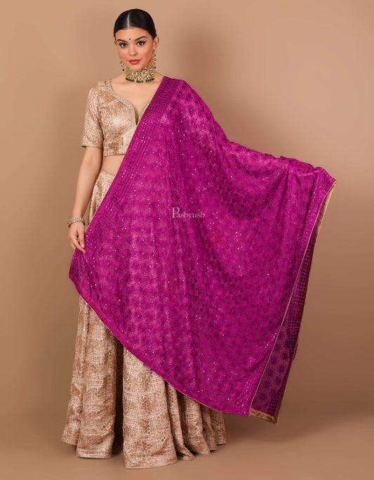 Pashtush India 114x228 Pashtush Womens Chiffon Phulkari Dupatta, Majenta
