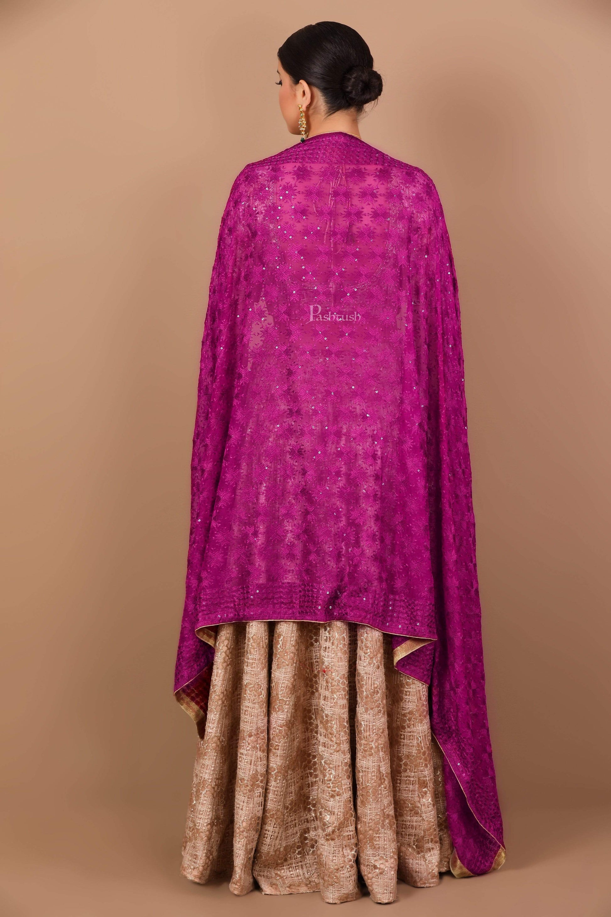 Pashtush India 114x228 Pashtush Womens Chiffon Phulkari Dupatta, Majenta