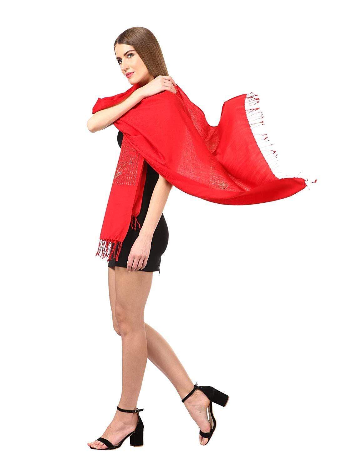 Pashtush Womens Crystal Swaroskovi Embellished Scarf, Stole Red