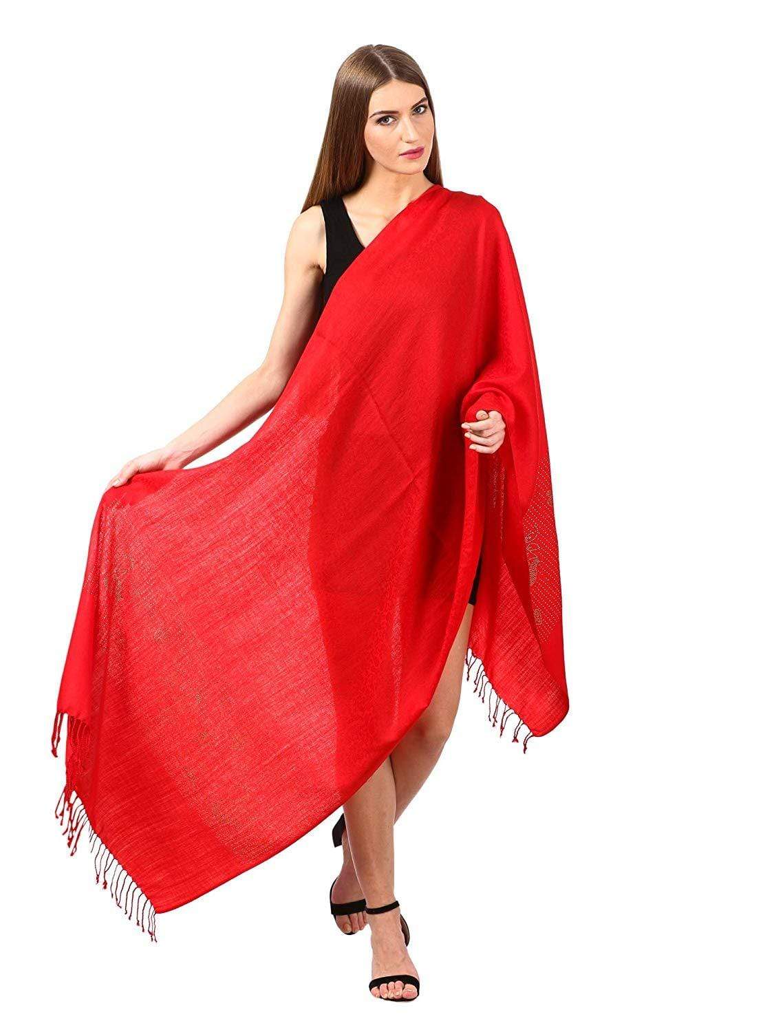 Pashtush Womens Crystal Swaroskovi Embellished Scarf, Stole Red