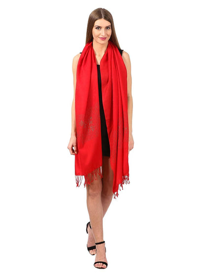 Pashtush Womens Crystal Swaroskovi Embellished Scarf, Stole Red