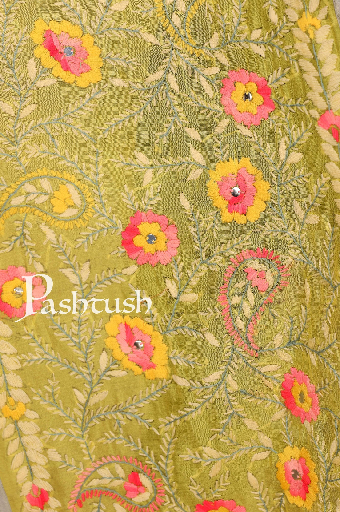 Pashtush India Dupatta Pashtush Womens Dupatta, 100% Hand Embroidered Kantha Needlework Work, Free Size