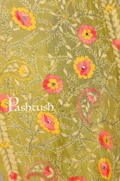 Pashtush India Dupatta Pashtush Womens Dupatta, 100% Hand Embroidered Kantha Needlework Work, Free Size