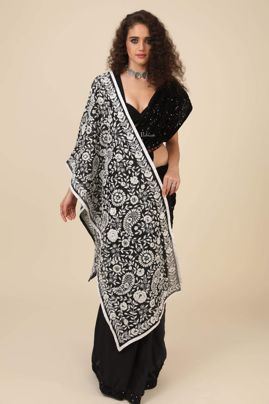 Pashtush India 70x200 Pashtush Womens Dupatta, 100% Hand Embroidered Kantha Needlework Work, Free Size