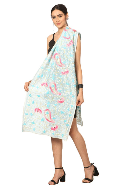 Pashtush India Womens Dupatta Pashtush Womens Dupatta, 100% Hand Embroidered Kantha Needlework Work, Free Size, Blue