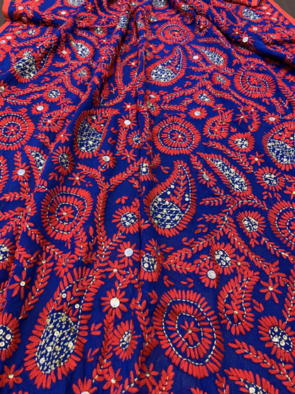 Pashtush Womens Dupatta, 100% Hand Embroidered Needlework Work, Free Size, Multi-Coloured