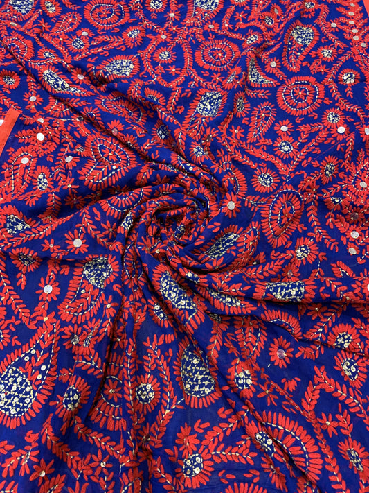 Pashtush Womens Dupatta, 100% Hand Embroidered Needlework Work, Free Size, Multi-Coloured