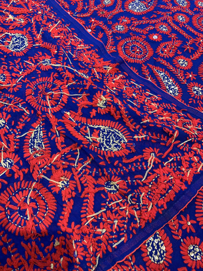 Pashtush Womens Dupatta, 100% Hand Embroidered Needlework Work, Free Size, Multi-Coloured