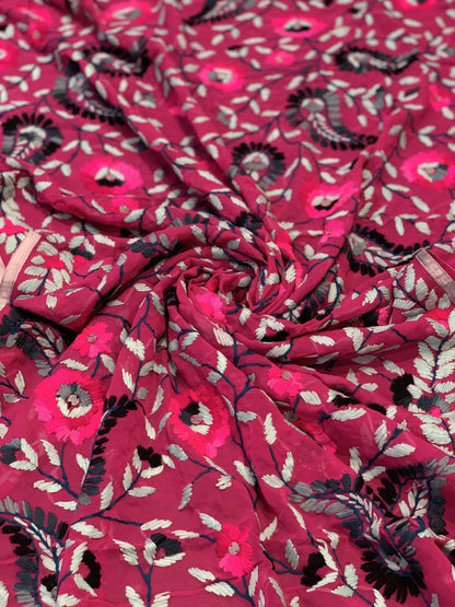 Pashtush Womens Dupatta, 100% Hand Embroidered Needlework Work, Free Size, Multi-Coloured