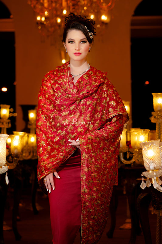 Pashtush India Womens Dupatta Pashtush Womens Dupatta, Bridal Collection, With Silky Embroidery, Red